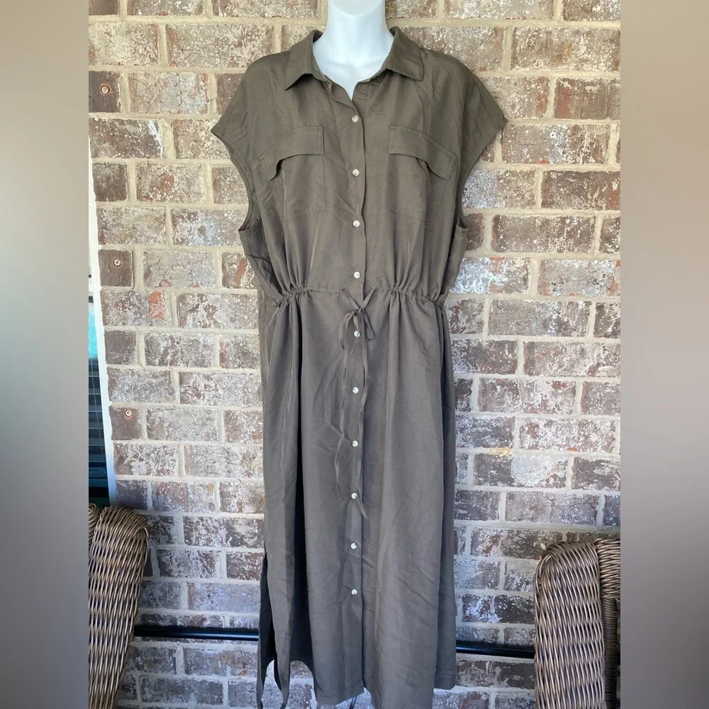NWT Old Navy Waist Defined Utility MIDI Green Shirt Dress Size XL - Picture 2 of 12